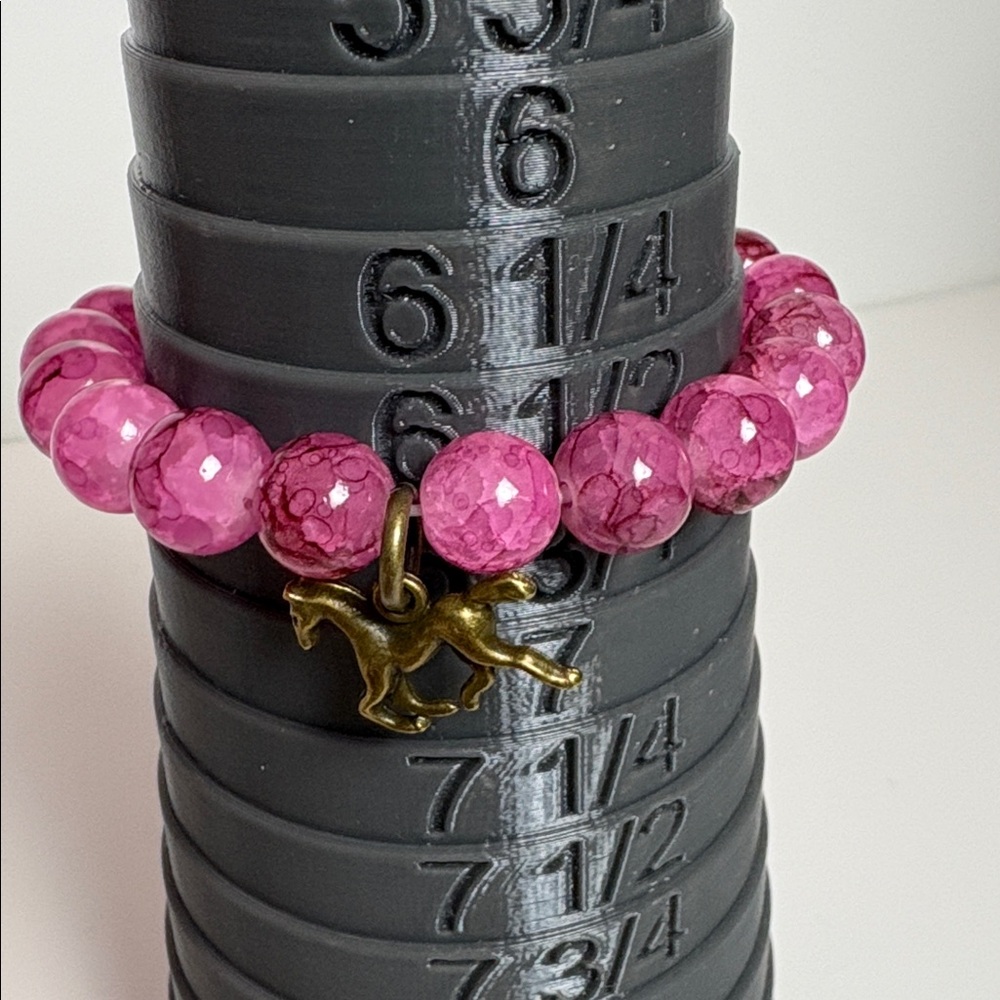 Pink fuchsia Glass Beaded Stretch Bracelet with Horse Charm